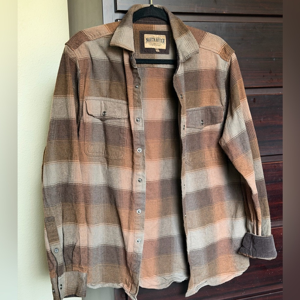 North River Brown Plaid Button-Down Shirt Jacket